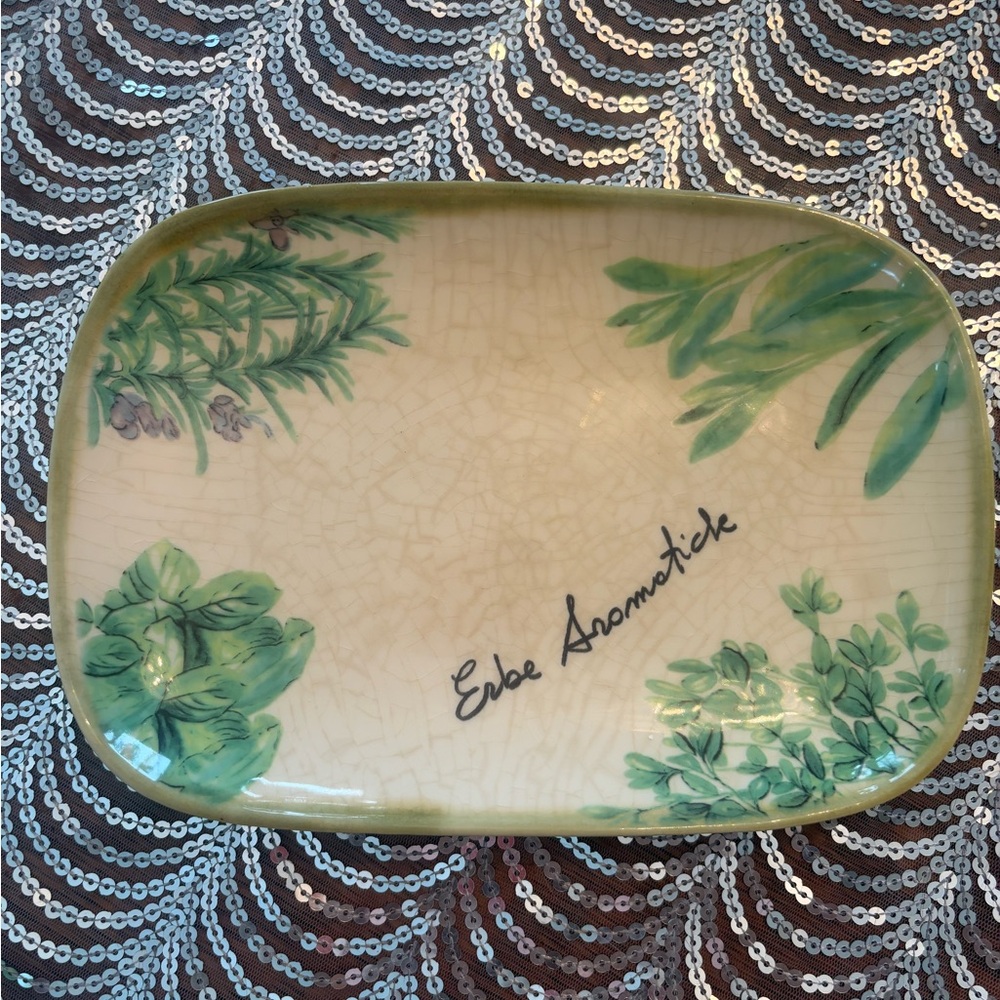 Signed Erbe Aromatiche Ceramic Cheese Plate" by Ceramisia, made in Italy